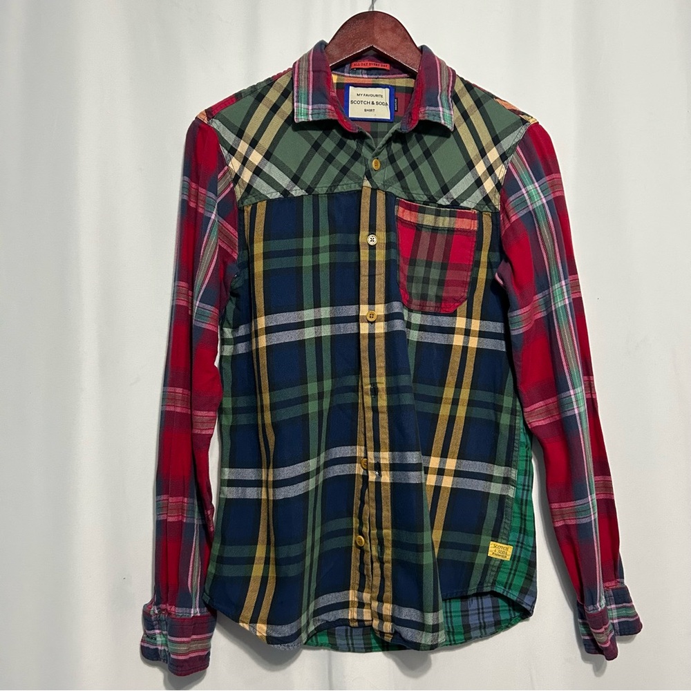 Scotch & Soda  Mens Plaid Multicolor Button Up Shirt Size Small Long Sleeve